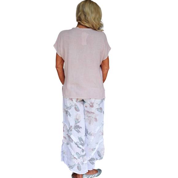 NEW LOOK MODE USA gauze linen v neck linen top in dusty rose - Picture 3 of 3